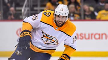 PITTSBURGH, PA - MARCH 29: Nashville Predators Right Wing Craig Smith (15) looks on during the third period in the NHL game between the Pittsburgh Penguins and the Nashville Predators on March 29, 2019, at PPG Paints Arena in Pittsburgh, PA. (Photo by Jeanine Leech/Icon Sportswire via Getty Images)