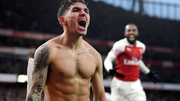 LONDON, ENGLAND - DECEMBER 02: Lucas Torreira of Arsenal celebrates after scoring his team's fourth goal during the Premier League match between Arsenal FC and Tottenham Hotspur at Emirates Stadium on December 1, 2018 in London, United Kingdom. (Photo by Shaun Botterill/Getty Images)