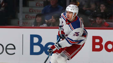 Nov 23, 2019; Montreal, Quebec, CAN; New York Rangers defenseman Libor Hajek (25) plays the puck during the first period against Montreal Canadiens at Bell Centre. Mandatory Credit: Jean-Yves Ahern-USA TODAY Sports