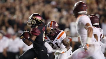 TALLAHASSEE, FL - SEPTEMBER 03: Nyqwan Murray #8 of the Florida State Seminoles runs downfield for a 30-yard gain to help set up a field goal in the second quarter of the game against the Virginia Tech Hokies at Doak Campbell Stadium on September 3, 2018 in Tallahassee, Florida. (Photo by Joe Robbins/Getty Images)