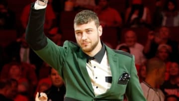Oct 28, 2015; Houston, TX, USA; Houston Rockets forward Donatas Motiejunas (20) waves to the fans before the Rockets played the Denver Nuggets at Toyota Center. Mandatory Credit: Thomas B. Shea-USA TODAY Sports