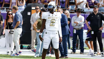 Sep 2, 2023; Fort Worth, Texas, USA; Colorado Buffaloes quarterback Shedeur Sanders (2) stands on the field before the game against the TCU Horned Frogs at Amon G. Carter Stadium. Mandatory Credit: Tim Heitman-USA TODAY Sports
