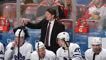SUNRISE, FL - FEBRUARY 27: Head coach Mike Babcock of the Toronto Maple Leafs directs the players during third period action against the Florida Panthers at the BB&T Center on February 27, 2018 in Sunrise, Florida. The Panthers defeated the Maple Leafs 3-2 in overtime. (Photo by Joel Auerbach/Getty Images)