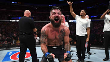 SUNRISE, FL - APRIL 27: Mike Perry celebrates his victory over Alex Oliveira of Brazil in their welterweight bout during the UFC Fight Night event at BB&T Center on April 27, 2019 in Sunrise, Florida. (Photo by Jeff Bottari/Zuffa LLC/Zuffa LLC via Getty Images)