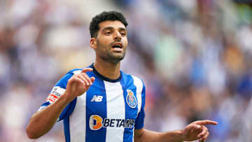 PORTO, PORTUGAL - SEPTEMBER 03: Mehdi Taremi of FC Porto celebrates after scoring his team's first goal but his goal is disallowed after a VAR check during the Liga Portugal Betclic match between FC Porto and FC Arouca at Estadio do Dragao on September 03, 2023 in Porto, Portugal. (Photo by Jose Manuel Alvarez/Quality Sport Images/Getty Images)