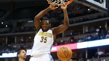 Dec 8, 2015; Denver, CO, USA; Denver Nuggets forward Kenneth Faried (35) dunks the ball during the first half against the Orlando Magic at Pepsi Center. Mandatory Credit: Chris Humphreys-USA TODAY Sports