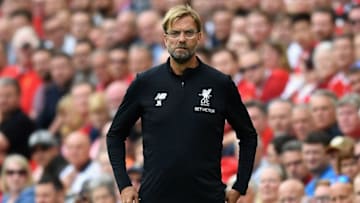 LIVERPOOL, ENGLAND - AUGUST 27: Jurgen Klopp, Manager of Liverpool looks on during the Premier League match between Liverpool and Arsenal at Anfield on August 27, 2017 in Liverpool, England. (Photo by Michael Regan/Getty Images)