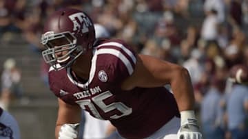 Oct 26, 2013; College Station, TX, USA; Texas A&M Aggies offensive linesman Jake Matthews (75) warms up against the Vanderbilt Commodores before the game at Kyle Field. Mandatory Credit: Thomas Campbell-USA TODAY Sports