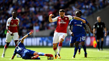 LONDON, ENGLAND - AUGUST 06: Cesc Fabregas of Chelsea attempts to tackle Sead Kolasinac of Arsenal during the The FA Community Shield final between Chelsea and Arsenal at Wembley Stadium on August 6, 2017 in London, England. (Photo by Dan Mullan/Getty Images)
