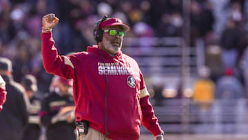 Nov 9, 2019; Chestnut Hill, MA, USA; Florida State Seminoles interim head coach Odell Haggins during the first half against the Boston College Eagles at Alumni Stadium. Mandatory Credit: Paul Rutherford-USA TODAY Sports