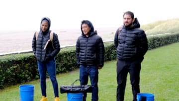 TOP CHEF -- "Shellfishly Delicious" Episode 1813 -- Pictured: (l-r) Dawn Burrell, Shota Nakajima, Gabe Erales -- (Photo by: David Moir/Bravo)