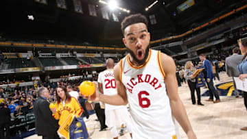 INDIANAPOLIS, IN - APRIL 10: Cory Joseph #6 of the Indiana Pacers reacts after the game against the Charlotte Hornets on April 10, 2018 at Bankers Life Fieldhouse in Indianapolis, Indiana. NOTE TO USER: User expressly acknowledges and agrees that, by downloading and or using this Photograph, user is consenting to the terms and conditions of the Getty Images License Agreement. Mandatory Copyright Notice: Copyright 2018 NBAE (Photo by Ron Hoskins/NBAE via Getty Images)