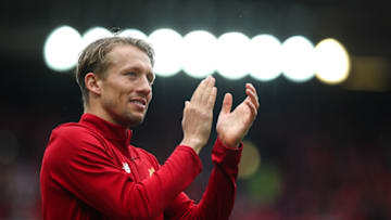 LIVERPOOL, ENGLAND - MAY 21: Lucas Leiva of Liverpool applauds the fans during the Premier League match between Liverpool and Middlesbrough at Anfield on May 21, 2017 in Liverpool, England. (Photo by Robbie Jay Barratt - AMA/Getty Images)