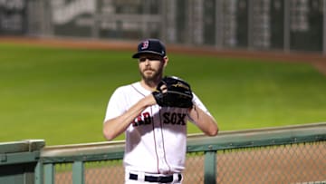 BOSTON, MA - SEPTEMBER 26: Chris Sale #41 of the Boston Red Sox warms up in the bullpen before the game against the Baltimore Orioles at Fenway Park on September 26, 2018 in Boston, Massachusetts. (Photo by Maddie Meyer/Getty Images)
