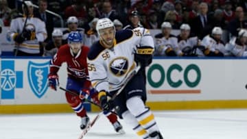 Feb 12, 2016; Buffalo, NY, USA; Buffalo Sabres right wing Justin Bailey (56) against the Montreal Canadiens at First Niagara Center. Mandatory Credit: Timothy T. Ludwig-USA TODAY Sports