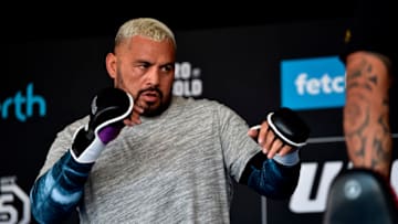 PERTH, AUSTRALIA - FEBRUARY 09: Mark Hunt of New Zealand holds an open workout for fans and media during the UFC 221 Open Workouts at Elizabeth Quay on February 9, 2018 in Perth, Australia. (Photo by Jeff Bottari/Zuffa LLC/Zuffa LLC via Getty Images)