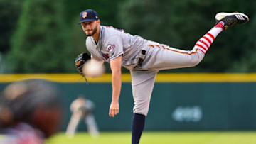 DENVER, CO - JULY 4: Andrew Suarez #59 of the San Francisco Giants pitches against the Colorado Rockies in the first inning of a game at Coors Field on July 4, 2018 in Denver, Colorado. (Photo by Dustin Bradford/Getty Images)
