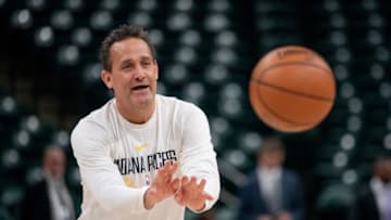 INDIANAPOLIS, IN - DECEMBER 16: Bill Bayno of the Indiana Pacers throws the ball during warmups before the game against the New York Knicks at Bankers Life Fieldhouse on December 16, 2018 in Indianapolis, Indiana. (Photo by Brian Munoz/Getty Images)