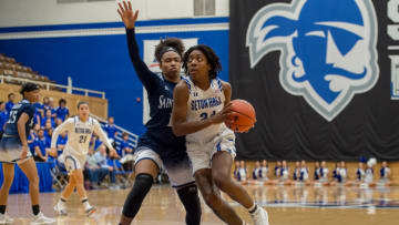 SOUTH ORANGE, NJ - DECEMBER 02: Seton Hall Pirates forward Shadeen Samuels (24) during the women's college basketball game between the St. Peter's Peahens and Seton Hall Pirates on December 2, 2018, at Walsh Gymnasium in South Orange, NJ (Photo by John Jones/Icon Sportswire via Getty Images)
