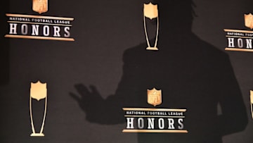 Feb 1, 2020; Miami, Florida, USA; A general view of the shadow of Baltimore Ravens Lamar Jackson while speaking to the media after receiving the AP Most Valuable Player presented by Pizza Hut during the NFL Honors awards presentation at Adrienne Arsht Center. Mandatory Credit: Jasen Vinlove-USA TODAY Sports