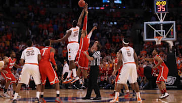 BOSTON, MA - MARCH 24: Rakeem Christmas #25 of the Syracuse Orange tips the ball of against Jared Sullinger #0 of the Ohio State Buckeyes to start their 2012 NCAA Men's Basketball East Regional Final at TD Garden on March 24, 2012 in Boston, Massachusetts. (Photo by Elsa/Getty Images)