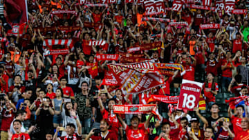 HONG KONG - JULY 22: All Liverpool fans celebrate at the Premier League Asia Trophy match after defeating Leicester City F.C. 2-1 in the final at Hong Kong Stadium on July 22, 2017 in Hong Kong, Hong Kong. (Photo by Keith Tsuji/Getty Images)