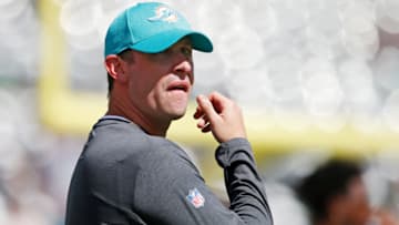 EAST RUTHERFORD, NJ - SEPTEMBER 24: Head coach Adam Gase of the Miami Dolphins looks on prior to an NFL game against the New York Jets at MetLife Stadium on September 24, 2017 in East Rutherford, New Jersey. (Photo by Rich Schultz/Getty Images)