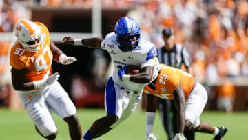KNOXVILLE, TENNESSEE - AUGUST 31: Dan Ellingston #13 of Georgia State Panthers runs with the ball against Tennessee Volunteers during the first quarter of the season opener at Neyland Stadium on August 31, 2019 in Knoxville, Tennessee. (Photo by Silas Walker/Getty Images)