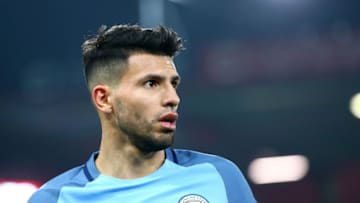 February 13th 2017, Vitality Stadium, Bournemouth, Dorset, England; EPL Premier league football, Bournemouth versus Manchester City; Sergio Aguero of Manchester City prepares for a City throw in (Photo by Mark Kerton/Action Plus via Getty Images)