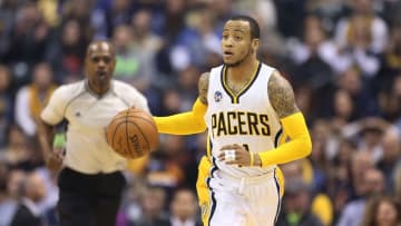Jan 30, 2016; Indianapolis, IN, USA; Indiana Pacers guard Monta Ellis (11) brings the ball up court against the Denver Nuggets at Bankers Life Fieldhouse. Mandatory Credit: Brian Spurlock-USA TODAY Sports