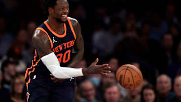 NEW YORK, NEW YORK - DECEMBER 7: Julius Randle #30 of the New York Knicks passes the ball against the Atlanta Hawks during the second half at Madison Square Garden on December 7, 2022 in New York City. NOTE TO USER: User expressly acknowledges and agrees that, by downloading and or using this Photograph, user is consenting to the terms and conditions of the Getty Images License Agreement. (Photo by Adam Hunger/Getty Images)