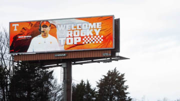 A welcome message for the new University of Tennessee football coach, Josh Heupel on a billboard on Alcoa Highway in Knoxville, Tenn., on Wednesday, Jan. 27, 2021.Coach Josh Heupel 2021 125333