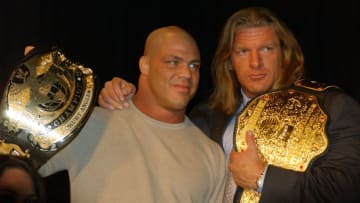 WWE, Kurt Angle, Triple H (Photo by Mark Mainz/Getty Images)