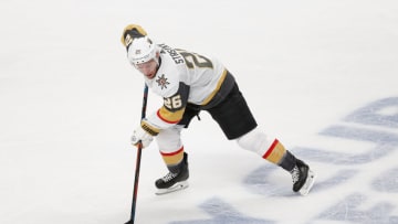 SAN JOSE, CA - APRIL 23: Paul Stastny #26 of the Vegas Golden Knights skates with the puck against the San Jose Sharks in Game Seven of the Western Conference First Round during the 2019 NHL Stanley Cup Playoffs at SAP Center on April 23, 2019 in San Jose, California. (Photo by Lachlan Cunningham/Getty Images)