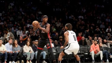 Miami Heat forward Jimmy Butler (22) controls the ball against Brooklyn Nets guard Patty Mills (8)(Brad Penner-USA TODAY Sports)