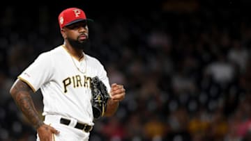 PITTSBURGH, PA - JULY 05: Felipe Vazquez #73 of the Pittsburgh Pirates reacts after allowing an RBI single to Lorenzo Cain #6 of the Milwaukee Brewers in the tenth inning during the game at PNC Park on July 5, 2019 in Pittsburgh, Pennsylvania. (Photo by Justin Berl/Getty Images)