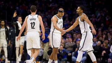 Brooklyn Nets Joe Harris, Jared Dudley, Spencer Dinwiddie. (Photo by Mitchell Leff/Getty Images)
