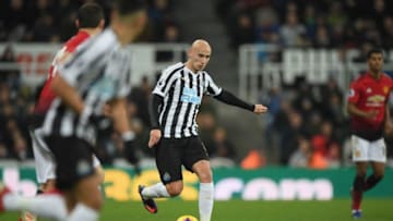 NEWCASTLE UPON TYNE, ENGLAND - JANUARY 02: Newcastle player Jonjo Shelvey in action during the Premier League match between Newcastle United and Manchester United at St. James Park on January 2, 2019 in Newcastle upon Tyne, United Kingdom. (Photo by Stu Forster/Getty Images)