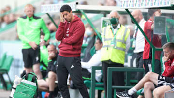 EDINBURGH, SCOTLAND - JULY 13: Mikel Arteta manager of Arsenal looks on during the pre season friendly between Hibernian and Arsenal at Easter Road on July 13, 2021 in Edinburgh, Scotland. (Photo by Steve Welsh/Getty Images)