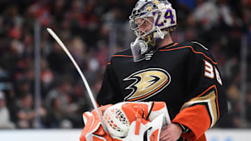 ANAHEIM, CALIFORNIA - FEBRUARY 25: John Gibson #36 of the Anaheim Ducks (Photo by Harry How/Getty Images)