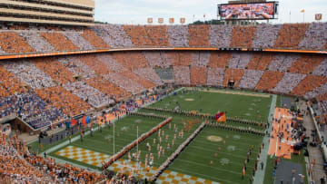 Tennessee Runs Through the T in an orange and white checkered Neyland Stadium on Saturday, September 24, 2022 in Knoxville, Tenn to mark the start of the NCAA college football game against Florida in Knoxville, Tenn.Utvflorida0924