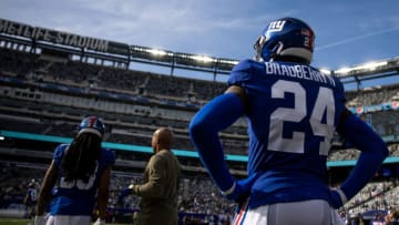 NFL Free Agents: James Bradberry #24 of the New York Giants before the start of a game against the Las Vegas Raiders at MetLife Stadium on November 7, 2021 in East Rutherford, New Jersey. (Photo by Dustin Satloff/Getty Images)