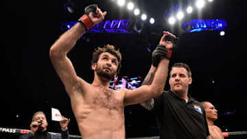 SHANGHAI, CHINA - NOVEMBER 25: Zabit Magomedsharipov of Russia celebrates after his submission victory over Sheymon Moraes in their featherweight bout during the UFC Fight Night event inside the Mercedes-Benz Arena on November 25, 2017 in Shanghai, China. (Photo by Brandon Magnus/Zuffa LLC via Getty Images)
