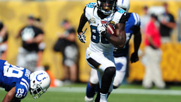 JACKSONVILLE, FL - SEPTEMBER 21: Allen Hurns #88 of the Jacksonville Jaguars runs for a 63 yard touchdown against the Indianapolis Colts at EverBank Field on September 21, 2014 in Jacksonville, Florida. (Photo by Scott Cunningham/Getty Images)