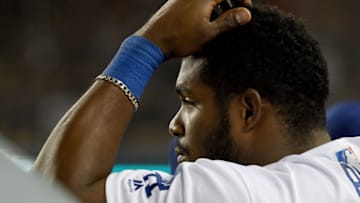 LOS ANGELES, CALIFORNIA - OCTOBER 28: Yasiel Puig #66 of the Los Angeles Dodgers looks on in the ninth inning against the Boston Red Sox in Game Five of the 2018 World Series at Dodger Stadium on October 28, 2018 in Los Angeles, California. (Photo by Harry How/Getty Images)