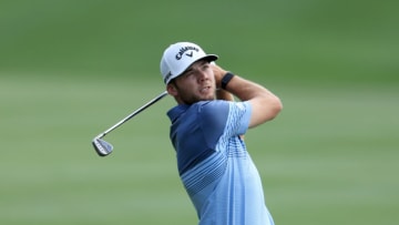 PONTE VEDRA BEACH, FLORIDA - MARCH 11: Sam Burns plays a shot during a practice round prior to The PLAYERS Championship at the TPC Stadium course on March 11, 2020 in Ponte Vedra Beach, Florida. (Photo by Sam Greenwood/Getty Images)