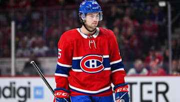 MONTREAL, QC - APRIL 06: Look on Montreal Canadiens center Ryan Poehling (25) during the Toronto Maple Leafs versus the Montreal Canadiens game on April 06, 2019, at Bell Centre in Montreal, QC (Photo by David Kirouac/Icon Sportswire via Getty Images)