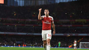 LONDON, ENGLAND - DECEMBER 02: Arsenal captain Grant Xhaka during the Premier League match between Arsenal FC and Tottenham Hotspur at Emirates Stadium on December 1, 2018 in London, United Kingdom. (Photo by Stuart MacFarlane/Arsenal FC via Getty Images)