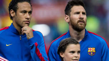 Neymar da Silva Santos Junior of FC Barcelona (L) and Lionel Andres Messi of FC Barcelona (R) (Photo by Power Sport Images/Getty Images)