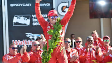 Scott Dixon celebrates after winning the 2016 Grand Prix at the Glen. Photo Credit: Chris Owens/Courtesy of IndyCar